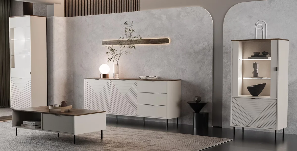 Witryna EVO niska 1d1w [EO7] kaszmir / dąb castello | Mebelbos — zdjęcie 5