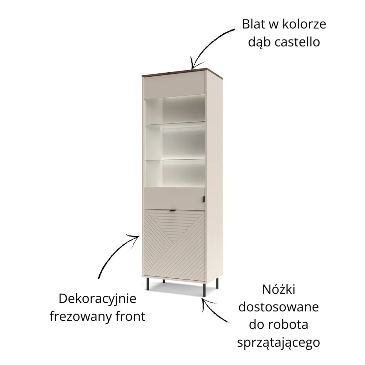 Witryna EVO 1d1w [EO6] kaszmir / dąb castello | Mebelbos — zdjęcie 6