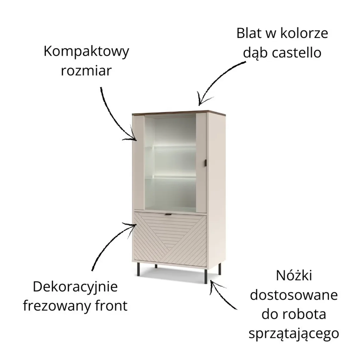Witryna EVO niska 1d1w [EO7] kaszmir / dąb castello | Mebelbos — zdjęcie 6