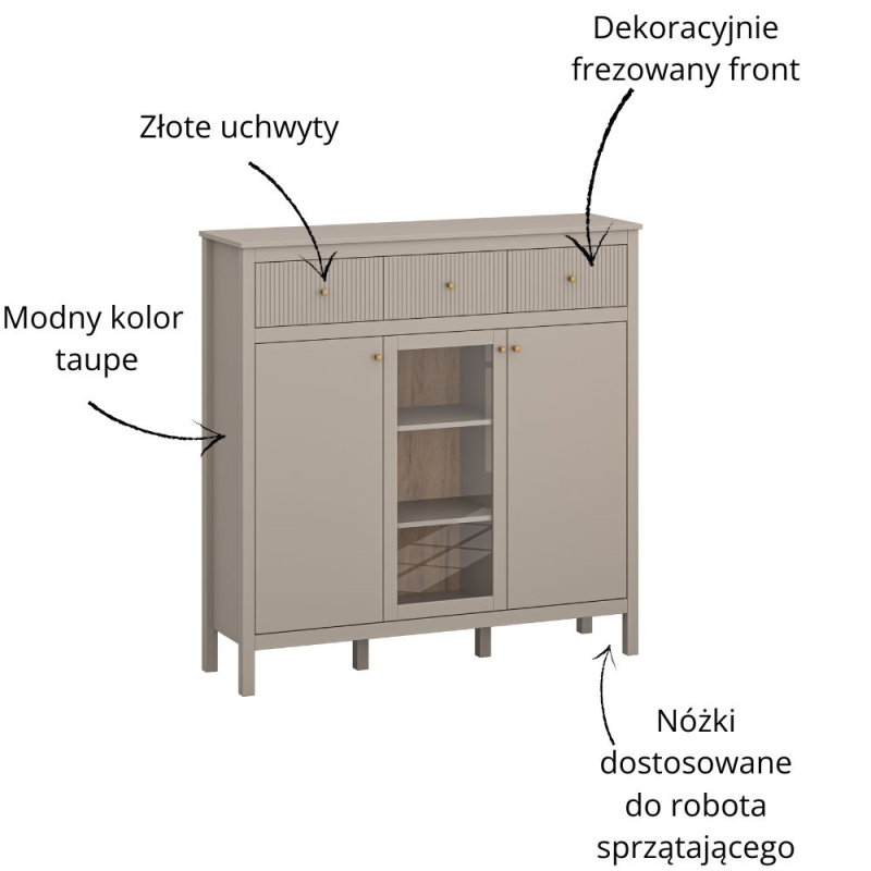 Komoda KLEO 2d1w3s [G] taupe | Mebelbos — zdjęcie 5