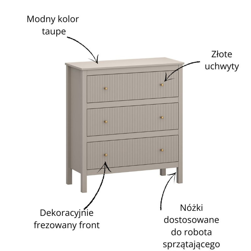 Komoda KLEO 3s [K] taupe | Mebelbos — zdjęcie 5