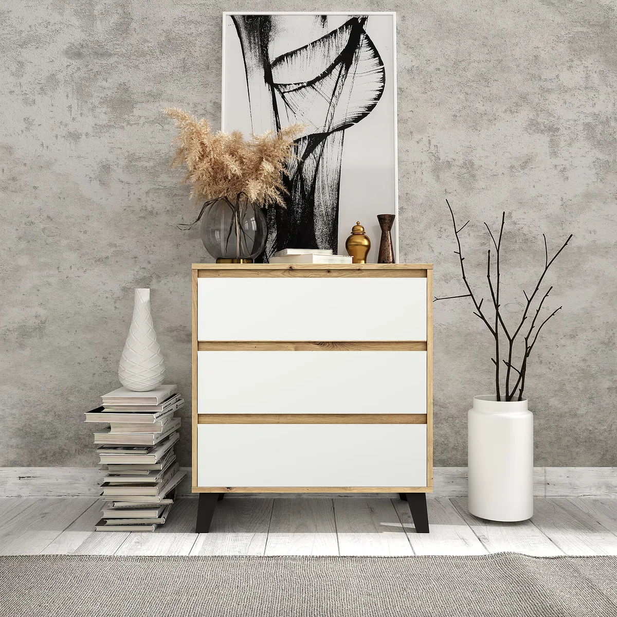 Komoda BORG 3s/70 dąb artisan / biały | Mebelbos — zdjęcie 2 Komoda BORG 3s/70 dąb artisan / biały | Mebelbos — zdjęcie 2