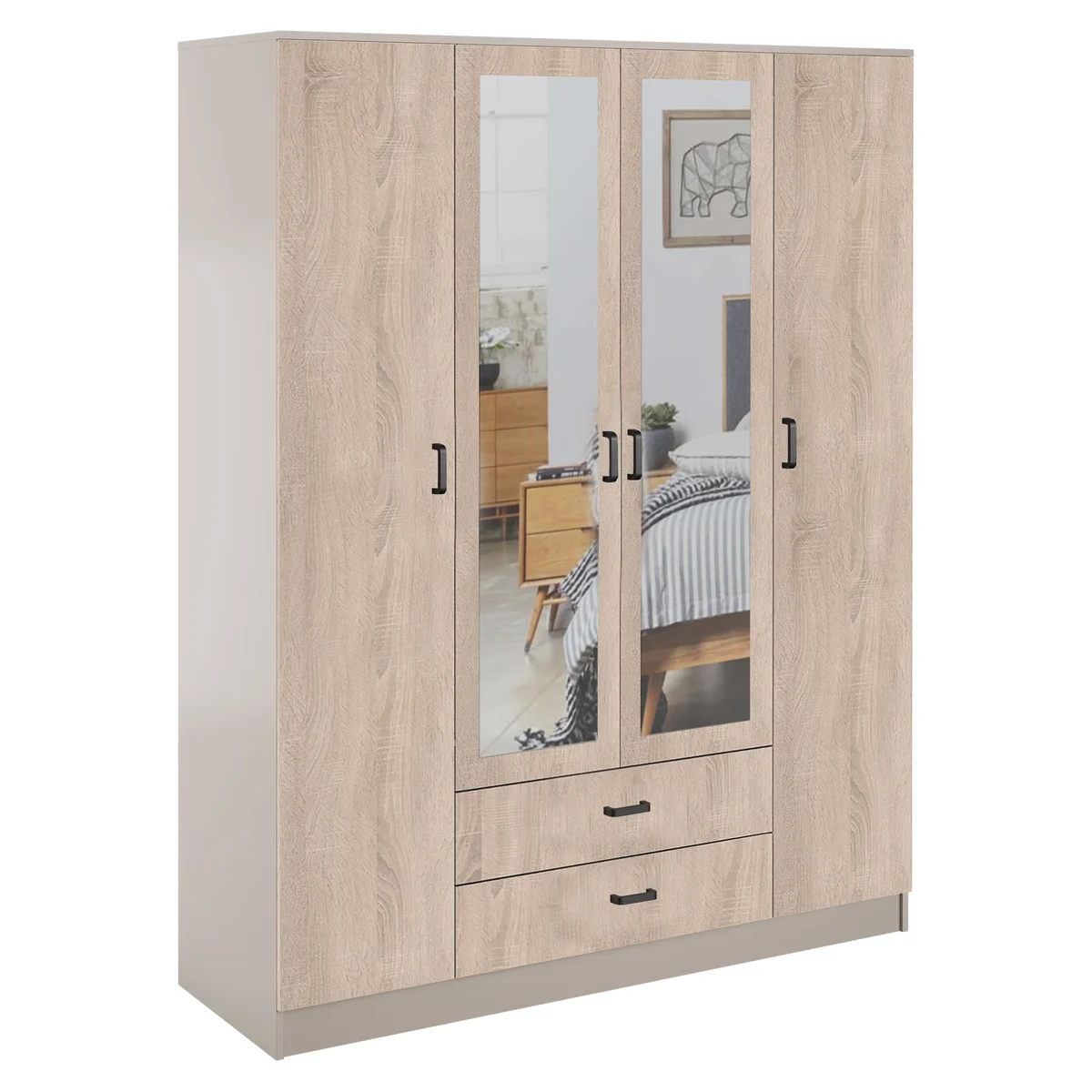 Szafa KAMI z lustrem 4d2s kaszmir / dąb sonoma | Mebelbos Szafa KAMI z lustrem 4d2s kaszmir / dąb sonoma | Mebelbos