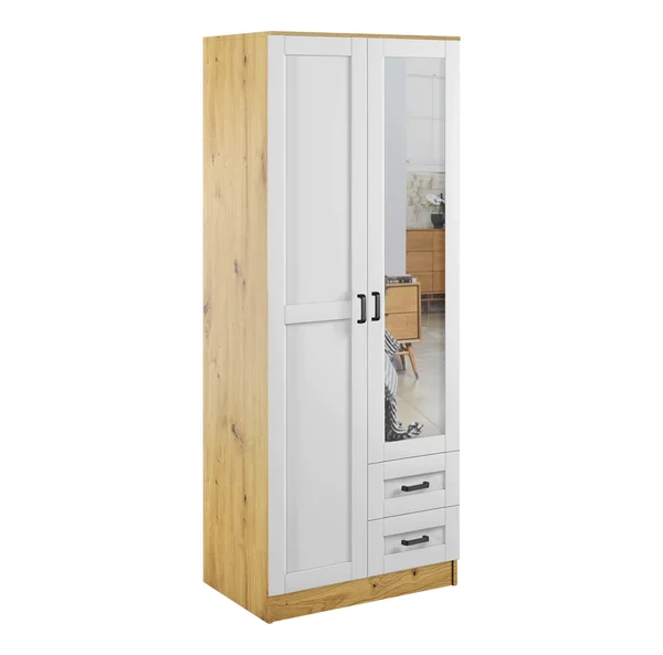 Szafa KAMI z lustrem 2d2s RAMA dąb artisan / biały | Mebelbos Szafa KAMI z lustrem 2d2s RAMA dąb artisan / biały | Mebelbos