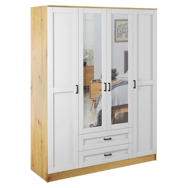 Szafa KAMI z lustrem 4d2s RAMA dąb artisan / biały | Mebelbos