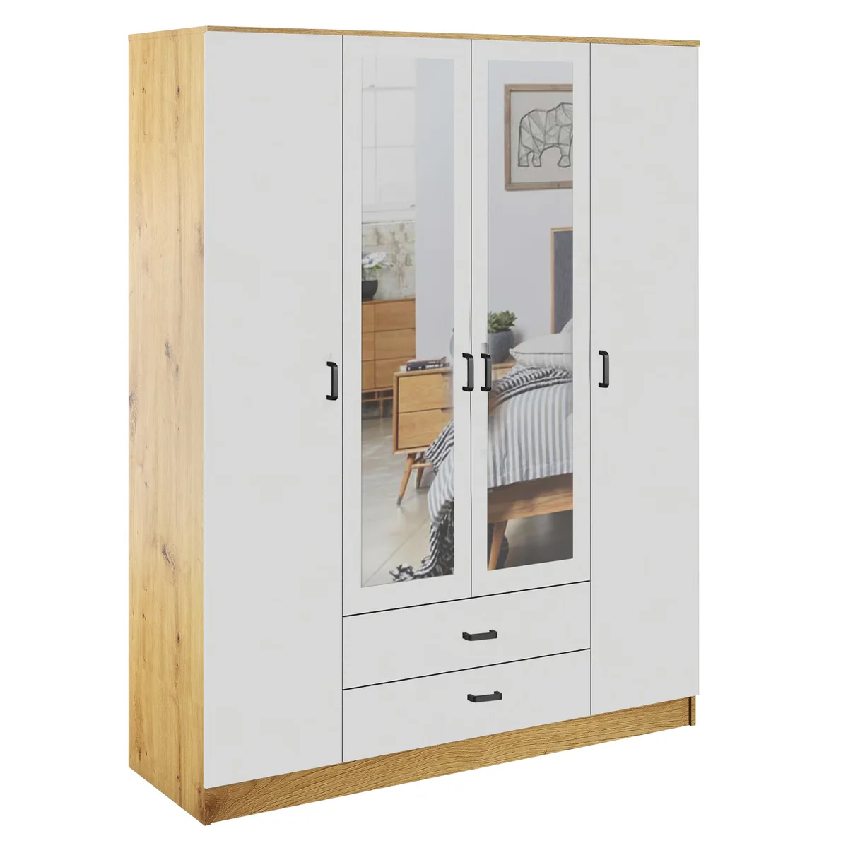 Szafa KAMI z lustrem 4d2s dąb artisan / biały | Mebelbos