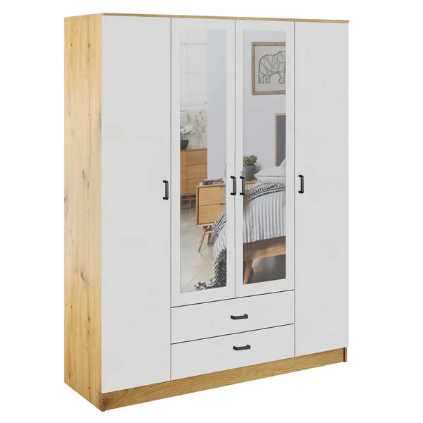Szafa KAMI z lustrem 4d2s dąb artisan / biały | Mebelbos