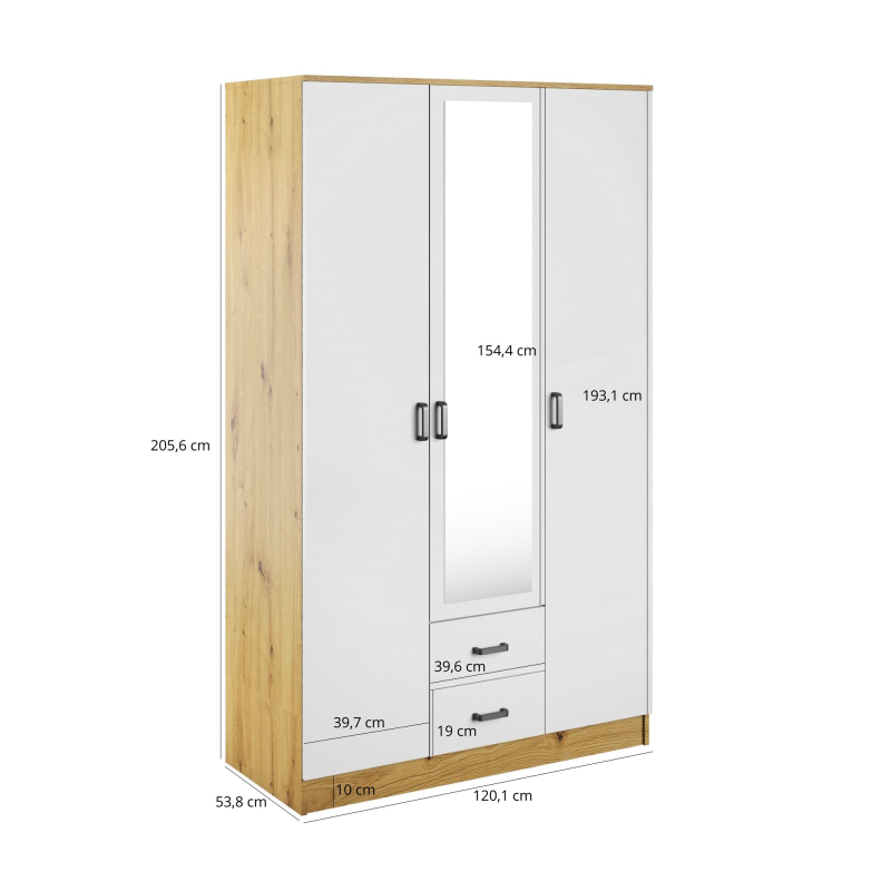 Szafa KAMI z lustrem 3d2s dąb artisan / biały | Mebelbos — zdjęcie 2