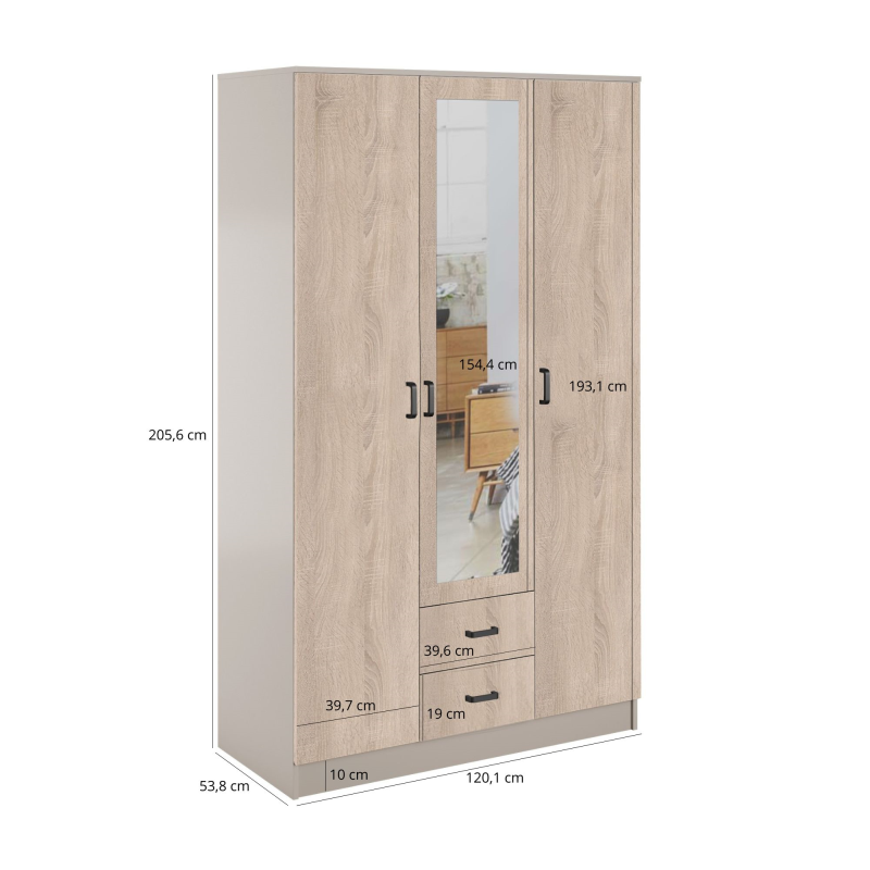 Szafa KAMI z lustrem 3d2s kaszmir / dąb sonoma | Mebelbos — zdjęcie 2