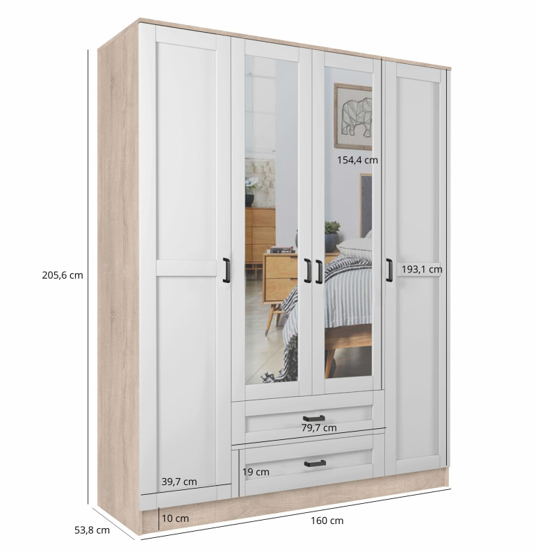 Szafa KAMI z lustrem 4d2s RAMA dąb sonoma / biały | Mebelbos — zdjęcie 2 Szafa KAMI z lustrem 4d2s RAMA dąb sonoma / biały | Mebelbos — zdjęcie 2