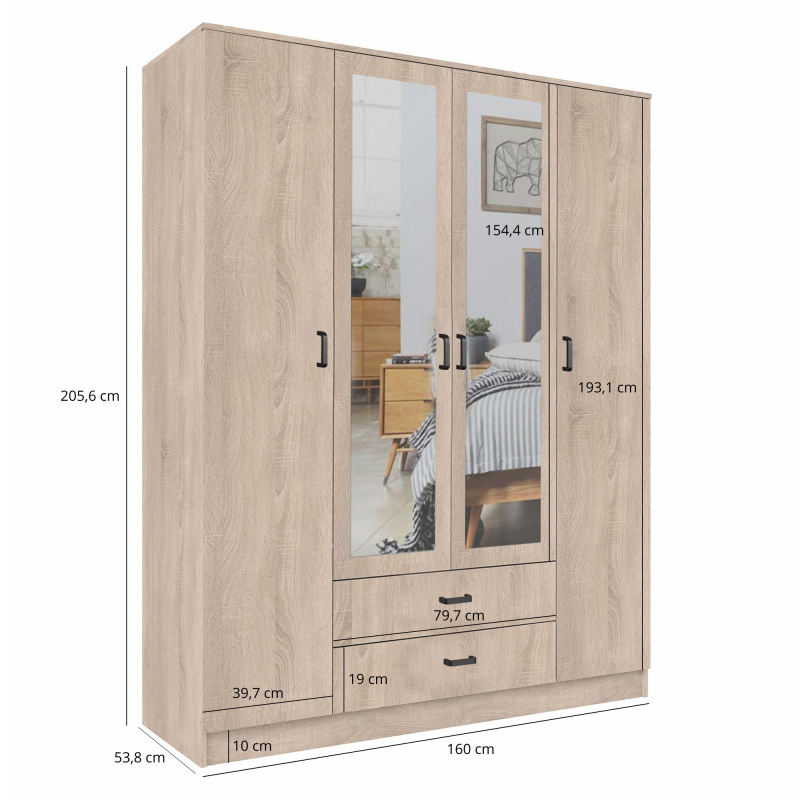 Szafa KAMI z lustrem 4d2s dąb sonoma | Mebelbos — zdjęcie 3 Szafa KAMI z lustrem 4d2s dąb sonoma | Mebelbos — zdjęcie 3