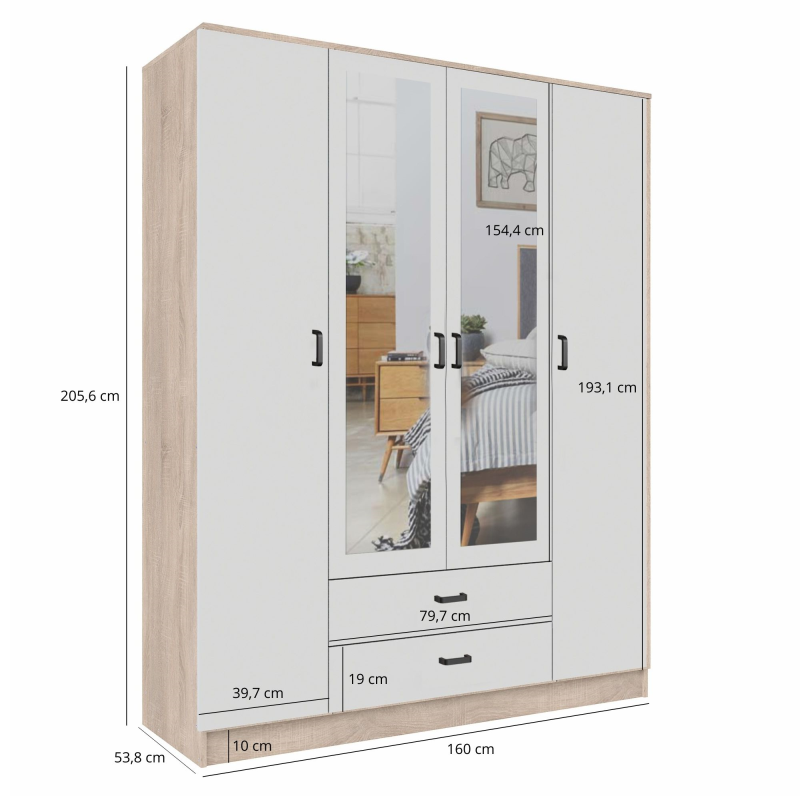 Szafa KAMI z lustrem 4d2s dąb sonoma / biały | Mebelbos — zdjęcie 2