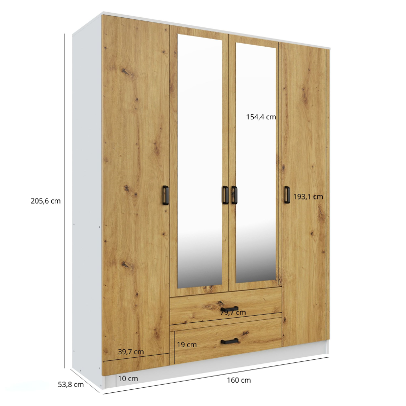 Szafa KAMI z lustrem 4d2s biały / dąb artisan | Mebelbos — zdjęcie 2