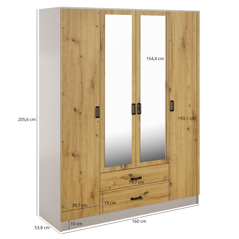 Szafa KAMI z lustrem 4d2s kaszmir / dąb artisan | Mebelbos — zdjęcie 2 Szafa KAMI z lustrem 4d2s kaszmir / dąb artisan | Mebelbos — zdjęcie 2