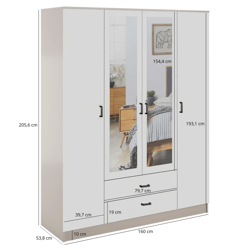 Szafa KAMI z lustrem 4d2s kaszmir / biały | Mebelbos — zdjęcie 2 Szafa KAMI z lustrem 4d2s kaszmir / biały | Mebelbos — zdjęcie 2