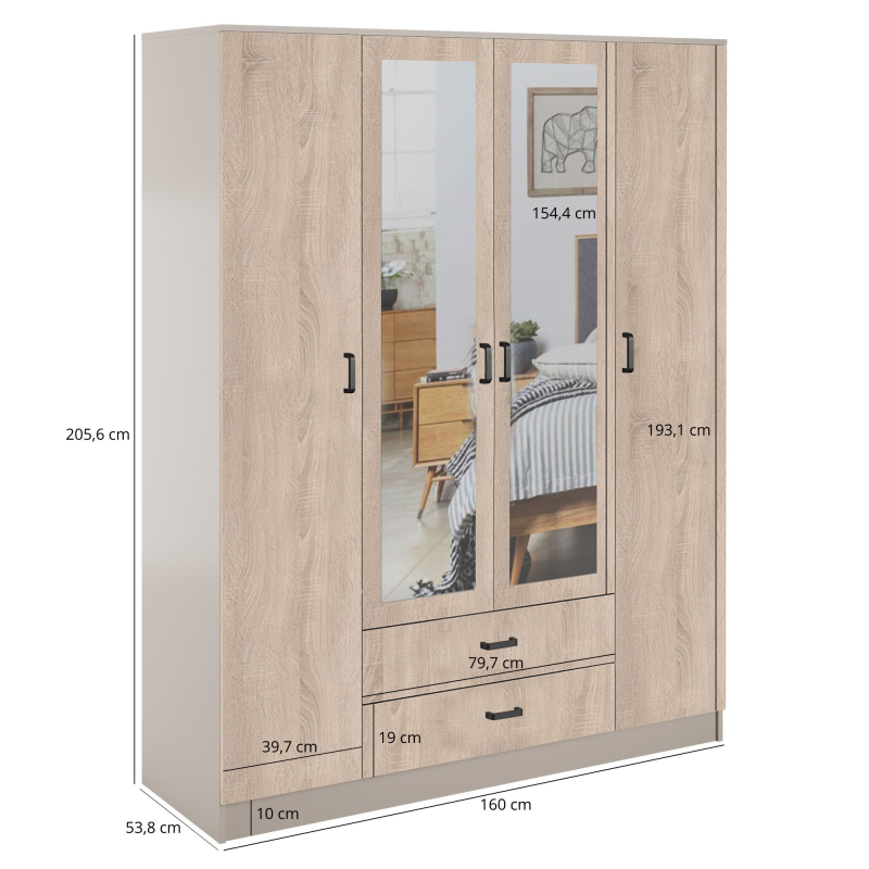 Szafa KAMI z lustrem 4d2s kaszmir / dąb sonoma | Mebelbos — zdjęcie 2 Szafa KAMI z lustrem 4d2s kaszmir / dąb sonoma | Mebelbos — zdjęcie 2