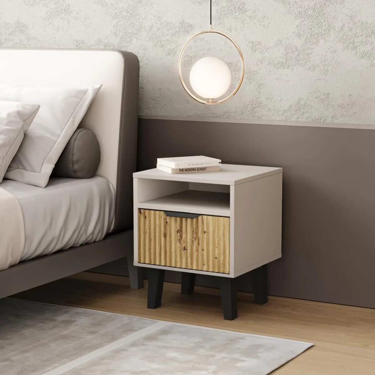 Szafka BORG DUO nocna 1s kaszmir / dąb artisan | Mebelbos — zdjęcie 3 Szafka BORG DUO nocna 1s kaszmir / dąb artisan | Mebelbos — zdjęcie 3