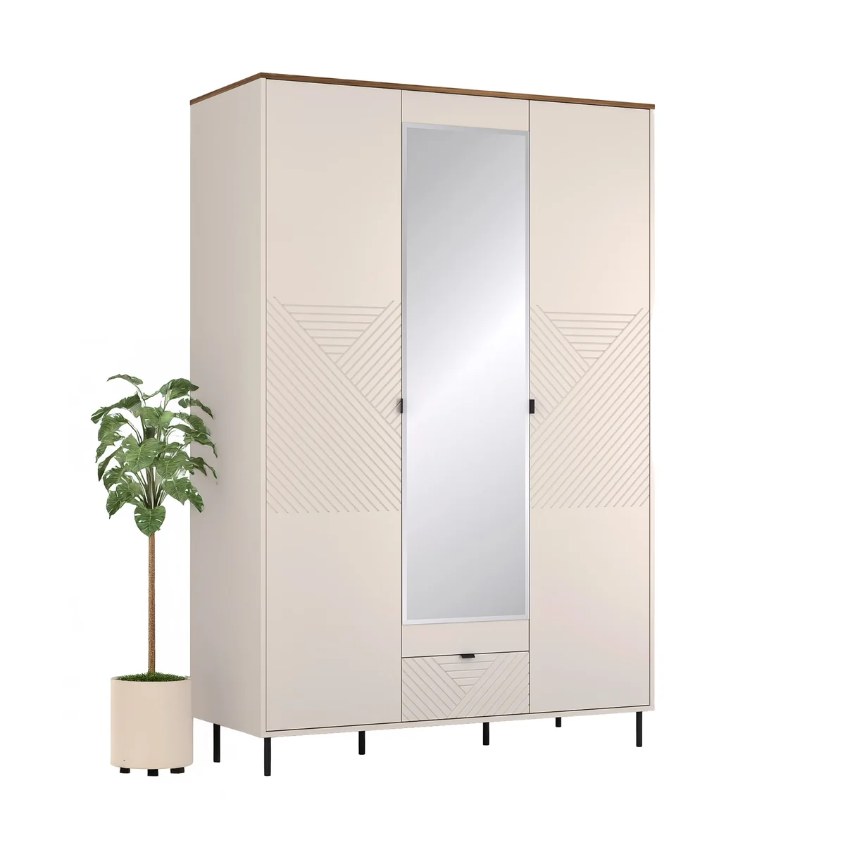Szafa EVO z lustrem 3d1s (EO17) kaszmir / dąb castello | Mebelbos — zdjęcie 2