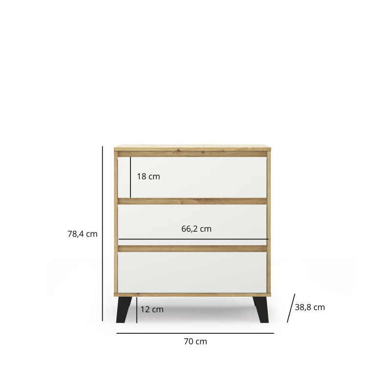 Komoda BORG 3s/70 dąb artisan / biały | Mebelbos — zdjęcie 6 Komoda BORG 3s/70 dąb artisan / biały | Mebelbos — zdjęcie 6