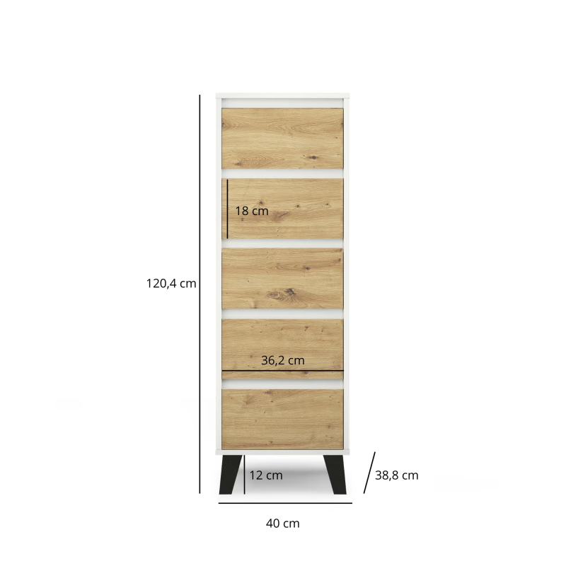 Komoda BORG 5s/40 biały / dąb artisan | Mebelbos — zdjęcie 2 Komoda BORG 5s/40 biały / dąb artisan | Mebelbos — zdjęcie 2