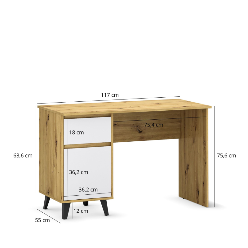 Biurko BORG 1d1s/120 dąb artisan / biały | Mebelbos — zdjęcie 5