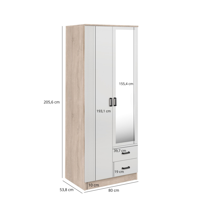 Szafa KAMI 2d2s z lustrem RYFLA dąb sonoma / biały | Mebelbos — zdjęcie 2