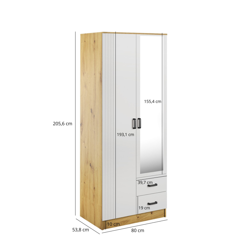 Szafa KAMI 2d2s z lustrem RYFLA dąb artisan / biały | Mebelbos — zdjęcie 2