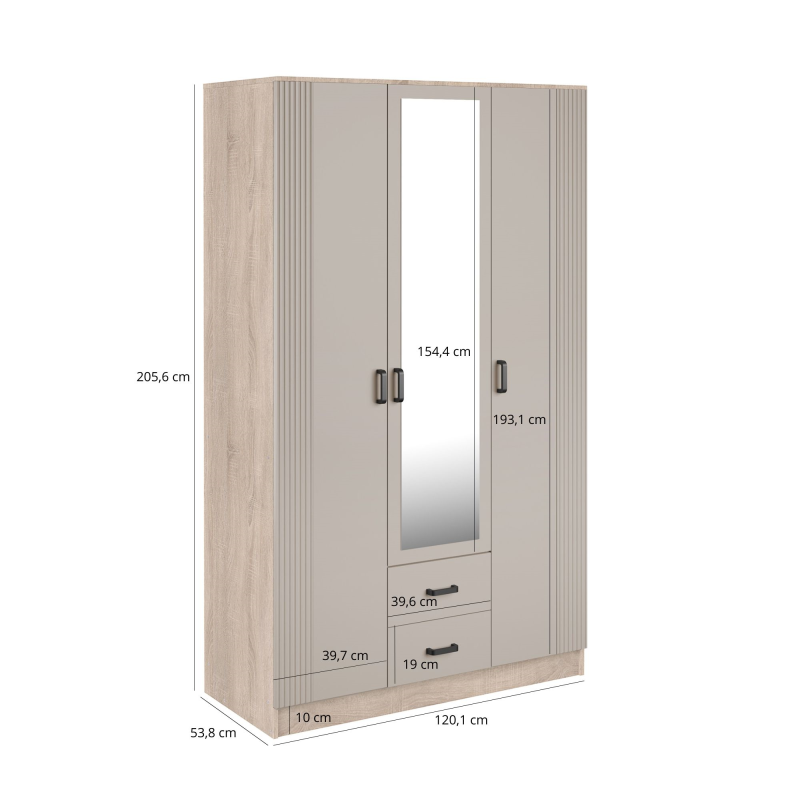 Szafa KAMI 3d2s z lustrem RYFLA dąb sonoma / kaszmir | Mebelbos — zdjęcie 2 Szafa KAMI 3d2s z lustrem RYFLA dąb sonoma / kaszmir | Mebelbos — zdjęcie 2