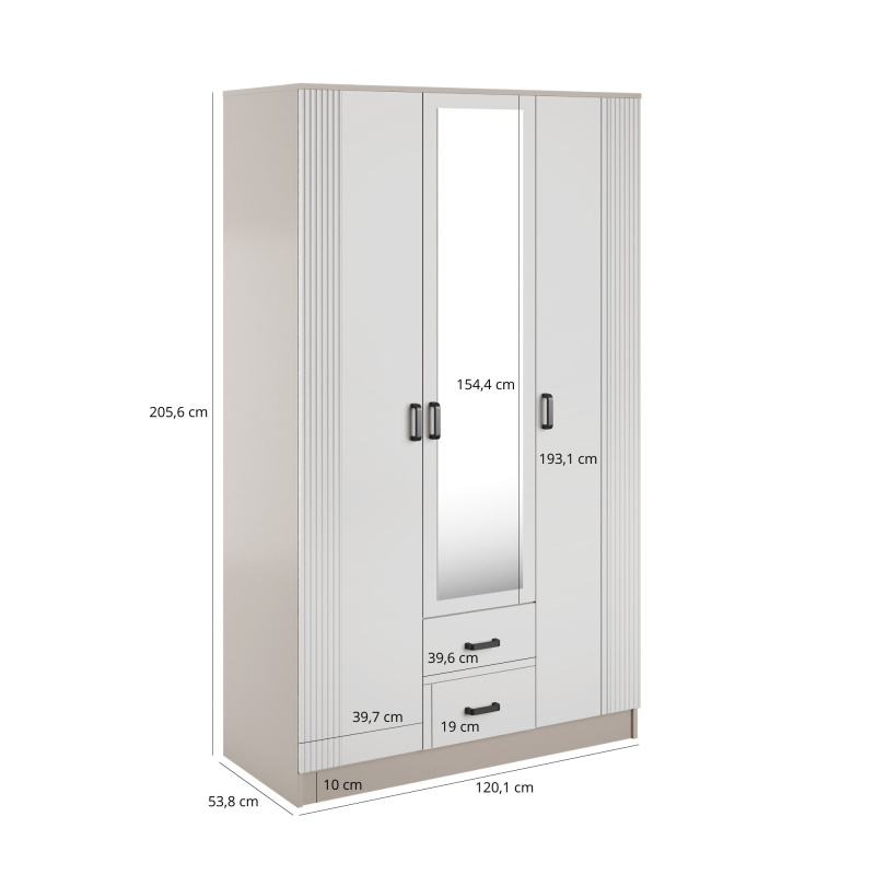 Szafa KAMI 3d2s z lustrem RYFLA kaszmir / biały | Mebelbos — zdjęcie 2