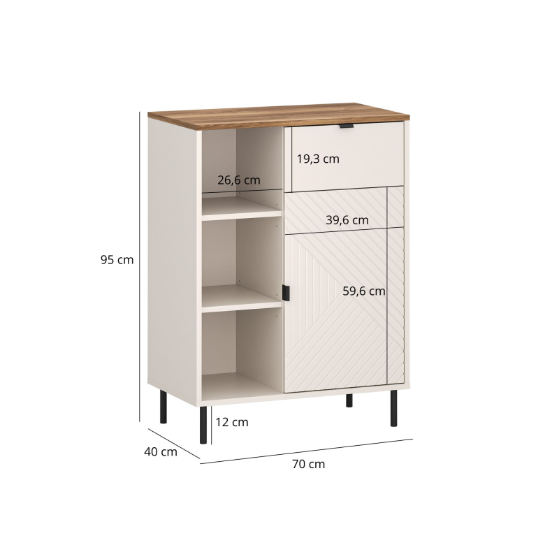 Regał EVO otwarty niski 1d1s (EO19) kaszmir / dąb castello | Mebelbos — zdjęcie 4