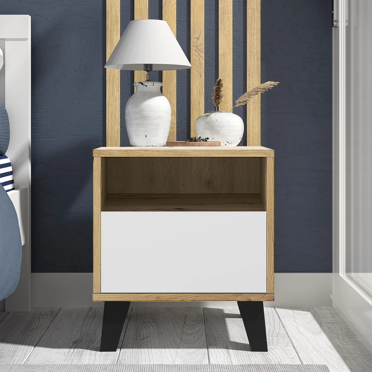 Szafka BORG nocna 1s dąb artisan / biały | Mebelbos — zdjęcie 3