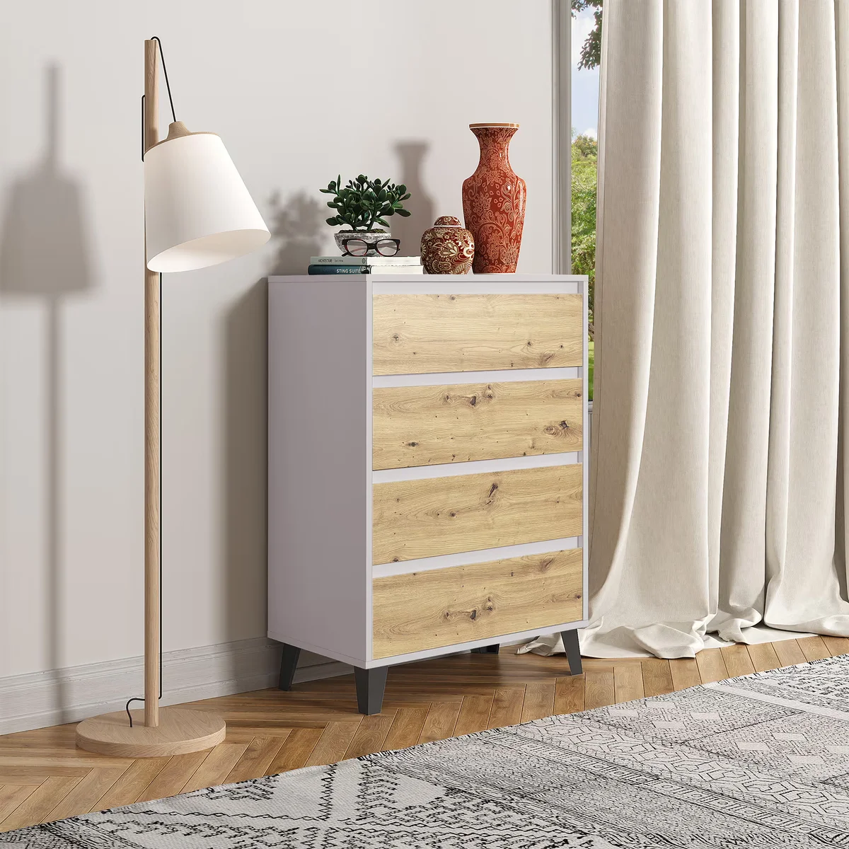 Komoda BORG 4s/70 kaszmir / dąb artisan | Mebelbos — zdjęcie 3 Komoda BORG 4s/70 kaszmir / dąb artisan | Mebelbos — zdjęcie 3