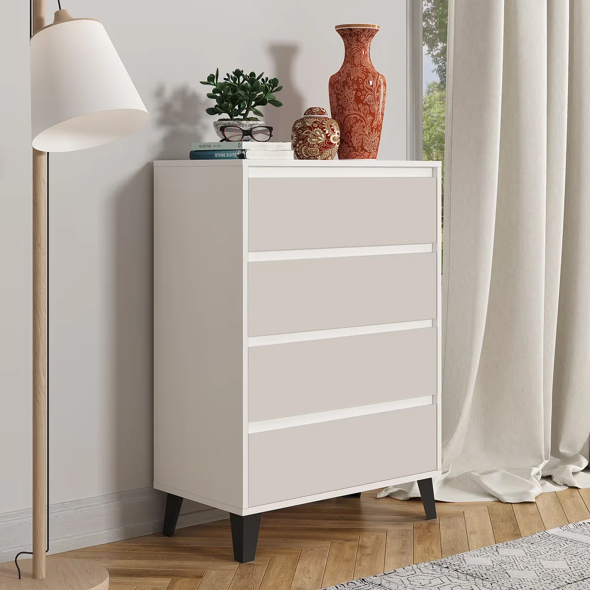 Komoda BORG 4s/70 biały / kaszmir | Mebelbos — zdjęcie 3 Komoda BORG 4s/70 biały / kaszmir | Mebelbos — zdjęcie 3