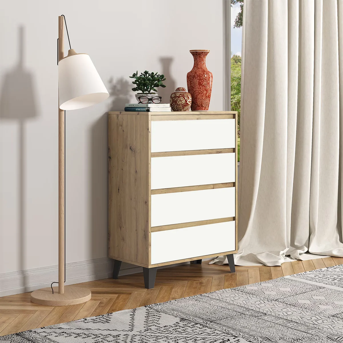 Komoda BORG 4s/70 dąb artisan / biały | Mebelbos — zdjęcie 3 Komoda BORG 4s/70 dąb artisan / biały | Mebelbos — zdjęcie 3