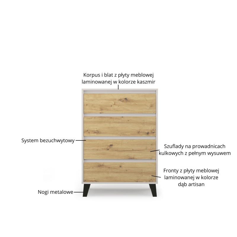 Komoda BORG 4s/70 kaszmir / dąb artisan | Mebelbos — zdjęcie 7 Komoda BORG 4s/70 kaszmir / dąb artisan | Mebelbos — zdjęcie 7