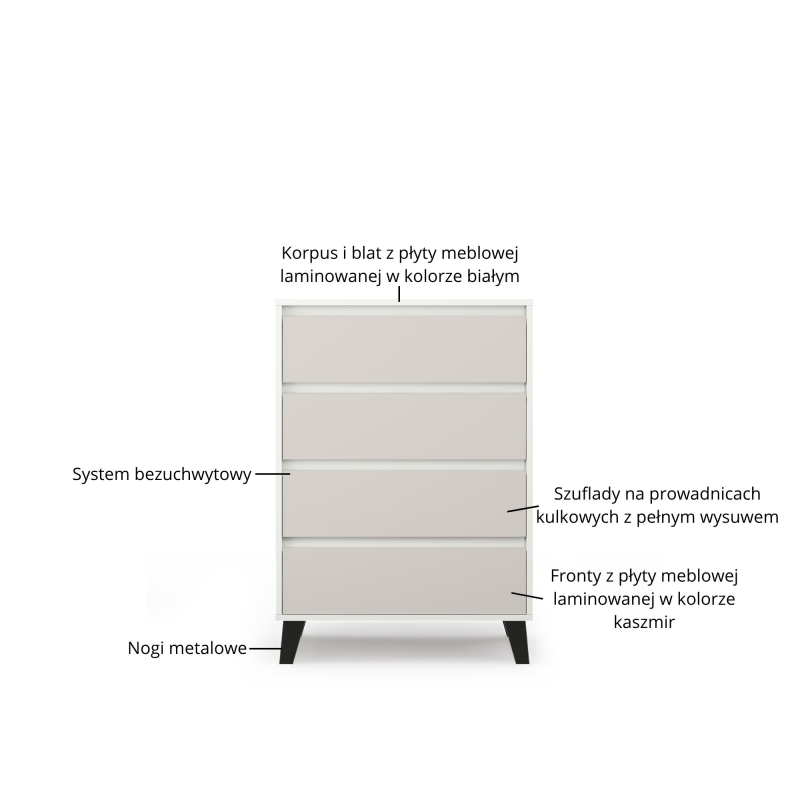 Komoda BORG 4s/70 biały / kaszmir | Mebelbos — zdjęcie 7 Komoda BORG 4s/70 biały / kaszmir | Mebelbos — zdjęcie 7