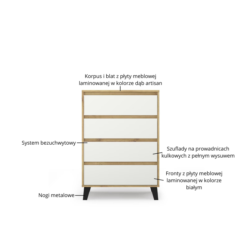 Komoda BORG 4s/70 dąb artisan / biały | Mebelbos — zdjęcie 7 Komoda BORG 4s/70 dąb artisan / biały | Mebelbos — zdjęcie 7
