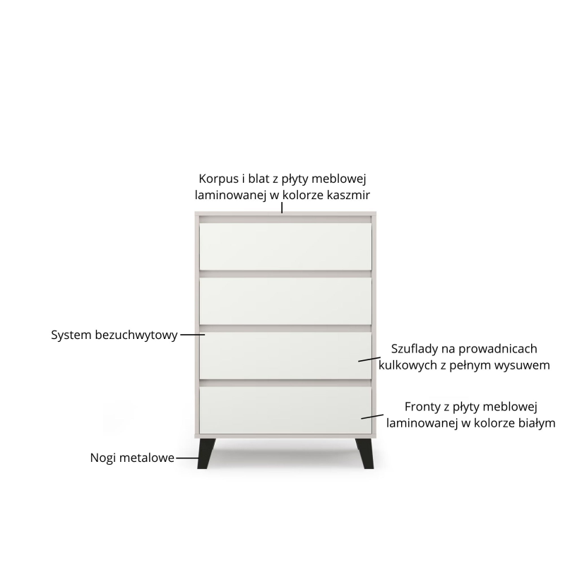 Komoda BORG 4s/70 kaszmir / biały | Mebelbos — zdjęcie 7 Komoda BORG 4s/70 kaszmir / biały | Mebelbos — zdjęcie 7