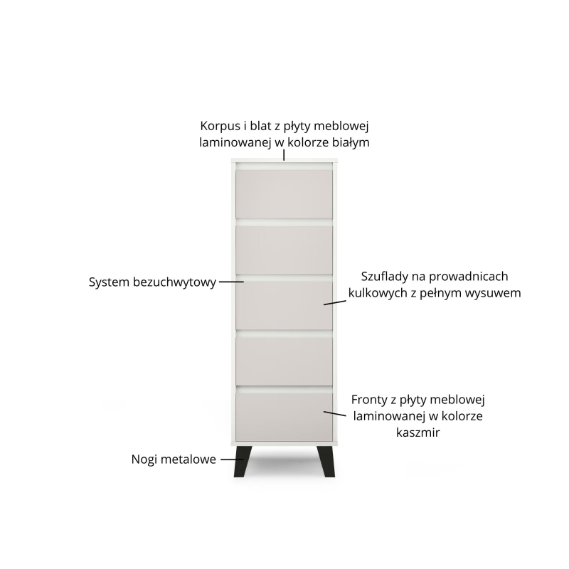 Komoda BORG 5s/40 biały / kaszmir | Mebelbos — zdjęcie 6