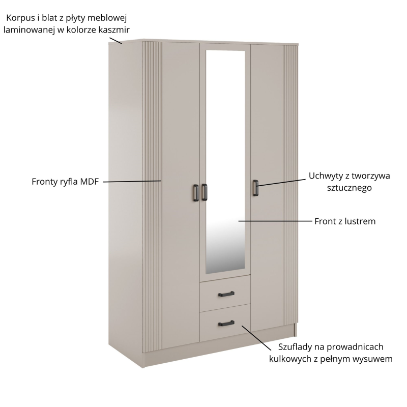 Szafa KAMI 3d2s z lustrem RYFLA kaszmir | Mebelbos — zdjęcie 3 Szafa KAMI 3d2s z lustrem RYFLA kaszmir | Mebelbos — zdjęcie 3
