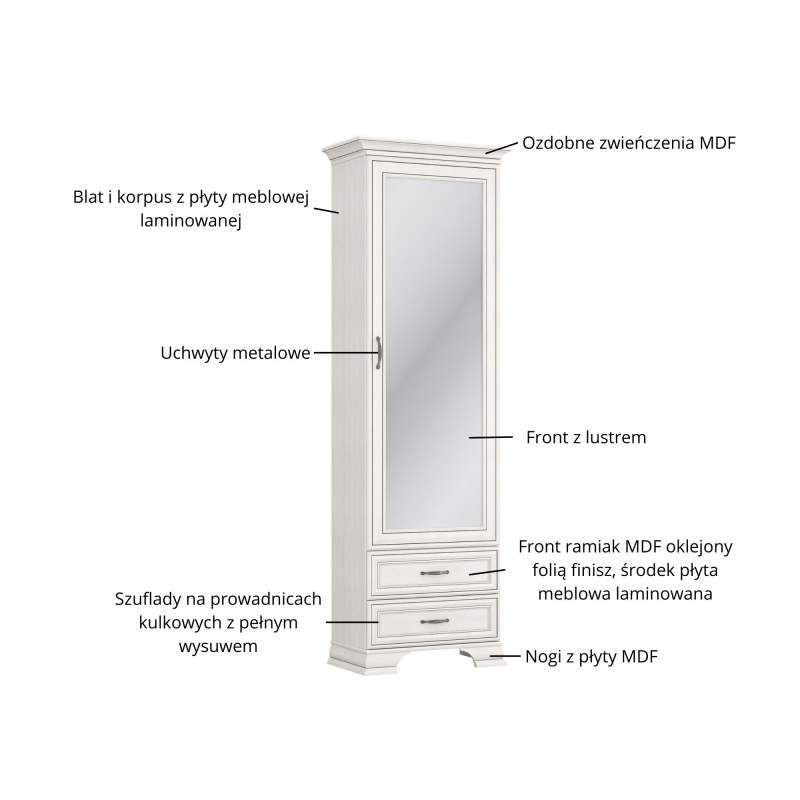 Regał TIFFANY II z lustrem 1d2s fineline crema | Mebelbos — zdjęcie 6 Regał TIFFANY II z lustrem 1d2s fineline crema | Mebelbos — zdjęcie 6