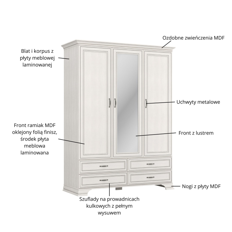 Szafa TIFFANY II z lustrem 3d4s fineline crema | Mebelbos — zdjęcie 5