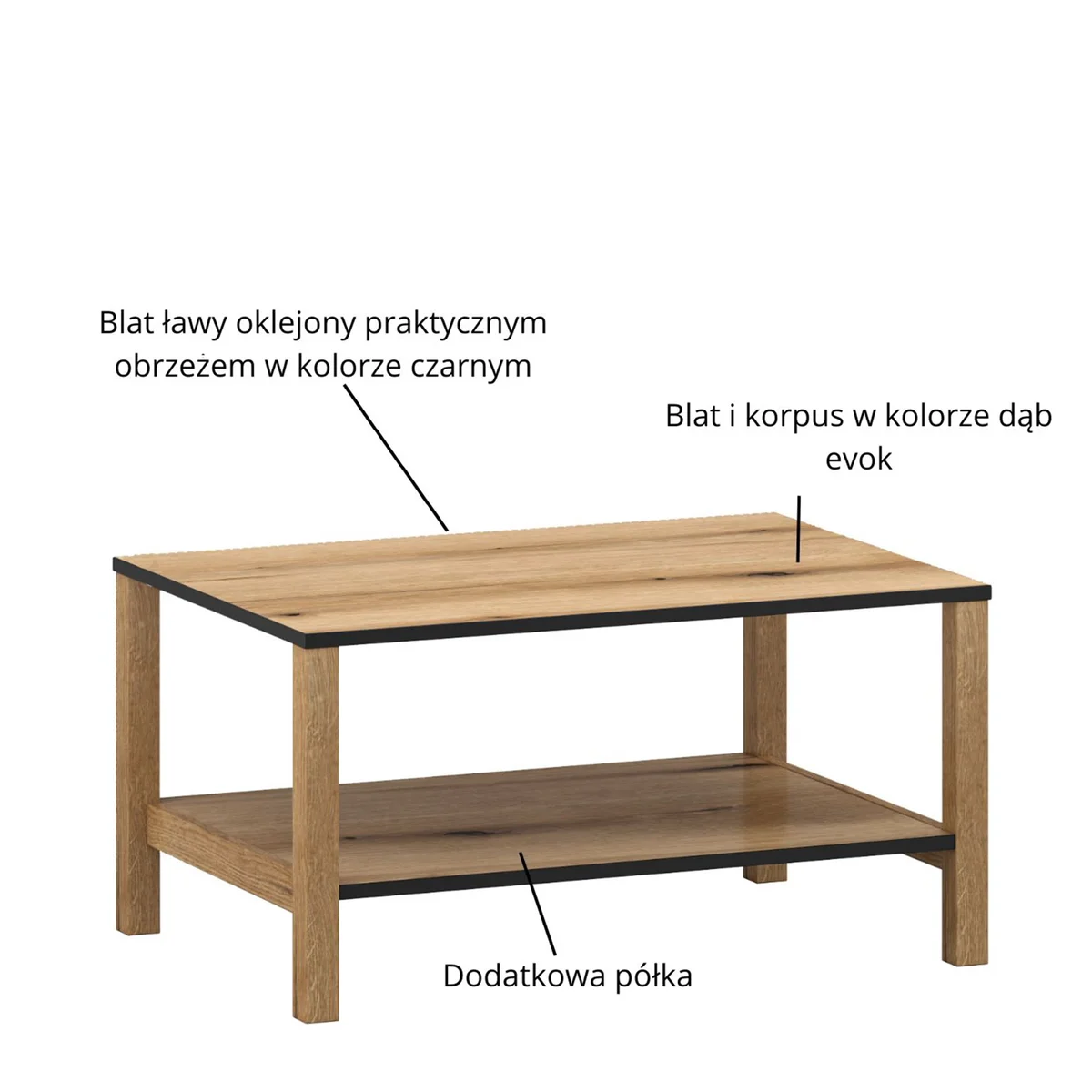 Ława BELLANO 80 [T2] dąb evok / czarny | Mebelbos — zdjęcie 4