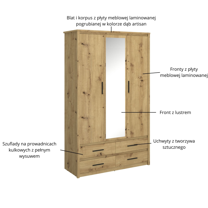 Szafa AYSON z lustrem 3d4s dąb artisan | Mebelbos — zdjęcie 5