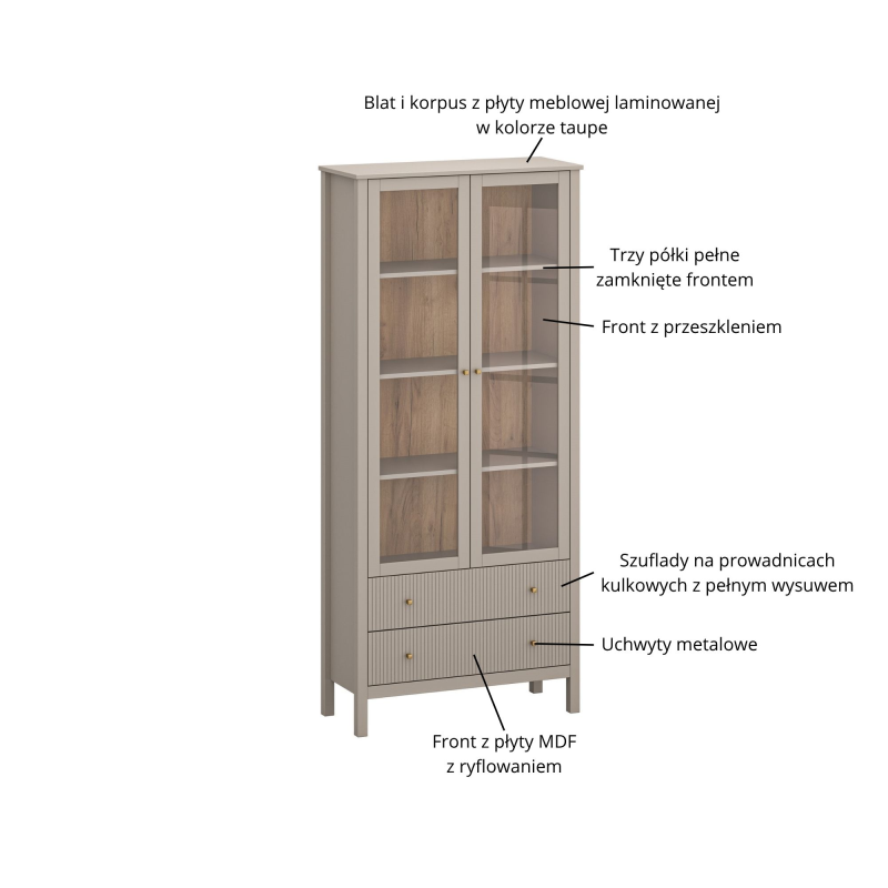 Witryna KLEO 2w2s [V] taupe | Mebelbos — zdjęcie 6