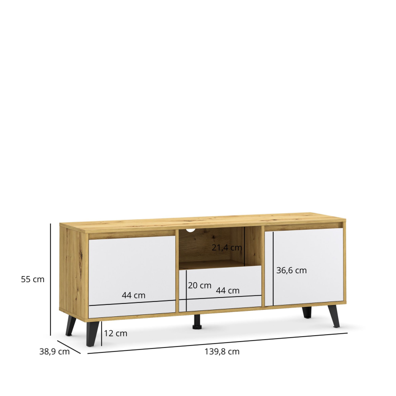 Szafka BORG RTV 2d1s dąb artisan / biały | Mebelbos — zdjęcie 3 Szafka BORG RTV 2d1s dąb artisan / biały | Mebelbos — zdjęcie 3