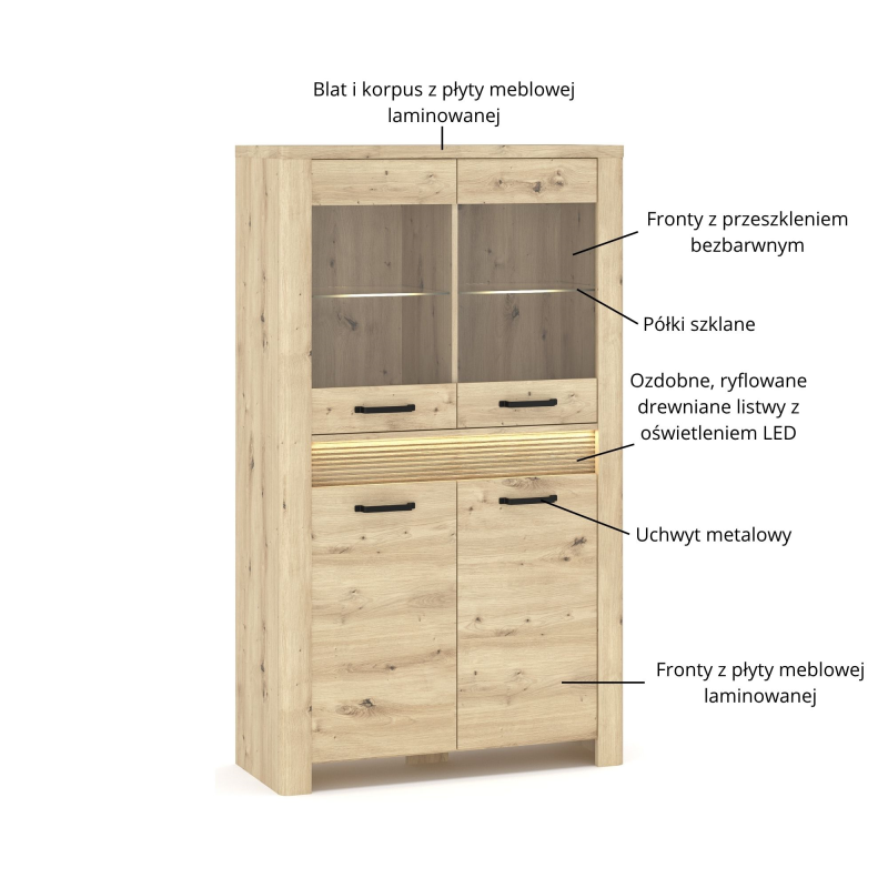 Witryna MORIS niska 2d2w + LED dąb artisan | Mebelbos — zdjęcie 5 Witryna MORIS niska 2d2w + LED dąb artisan | Mebelbos — zdjęcie 5