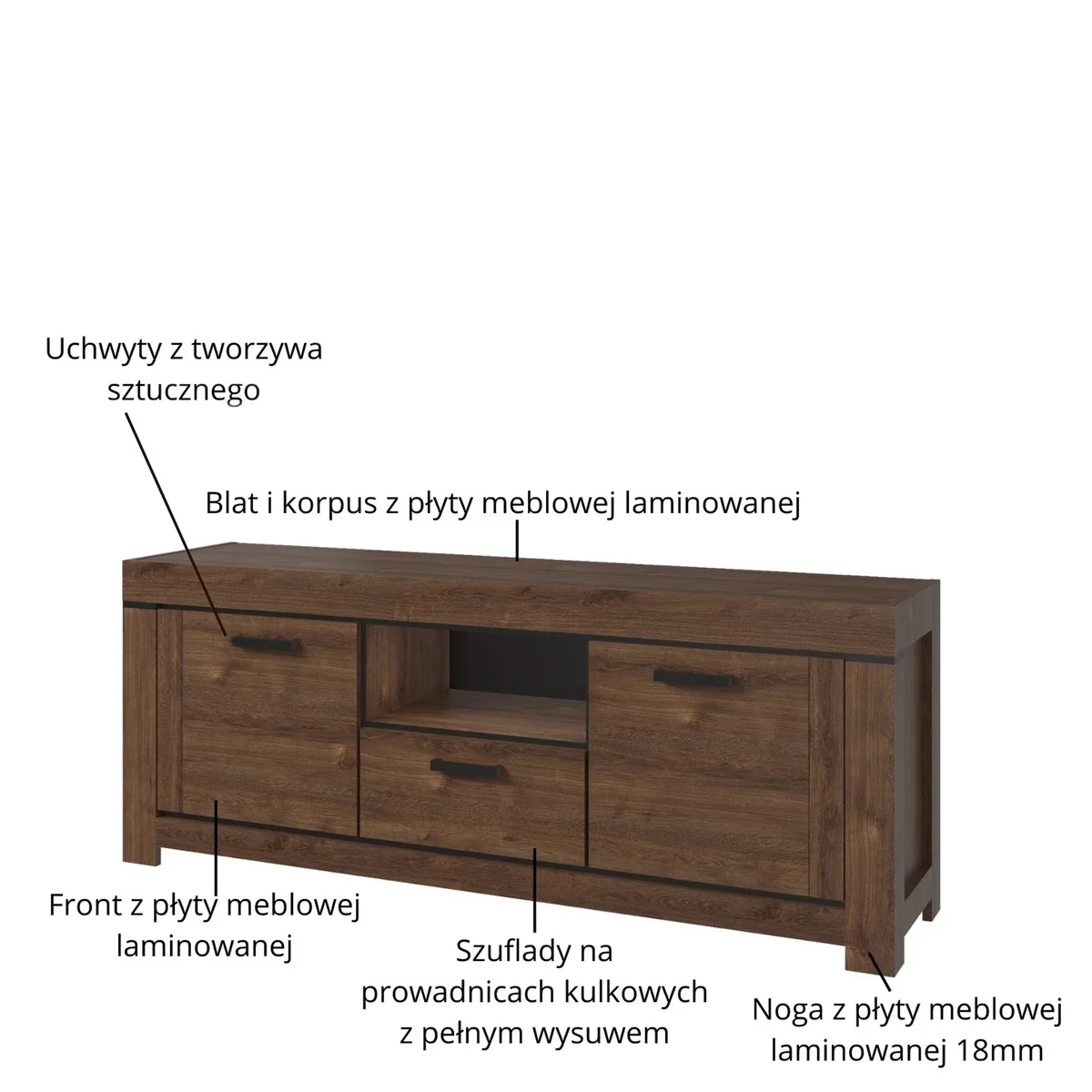 Szafka BRASS RTV 2d1s dąb brązowy | Mebelbos — zdjęcie 7 Szafka BRASS RTV 2d1s dąb brązowy | Mebelbos — zdjęcie 7