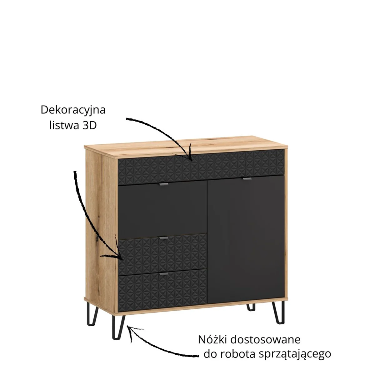 Komoda BELLANO 2d2s [E] dąb evok / czarny | Mebelbos — zdjęcie 2