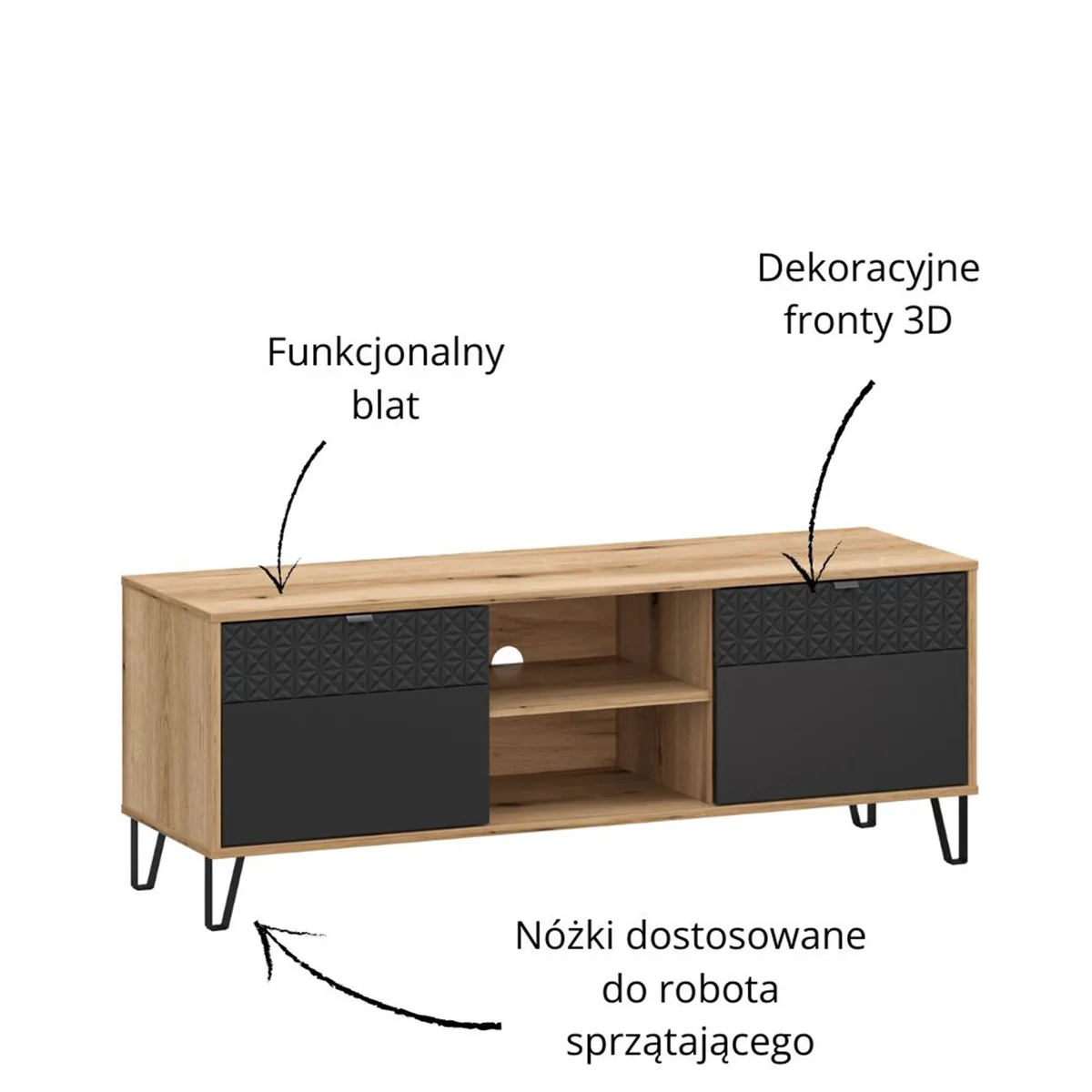 Szafka BELLANO RTV 2d [P] dąb evok / czarny | Mebelbos — zdjęcie 6